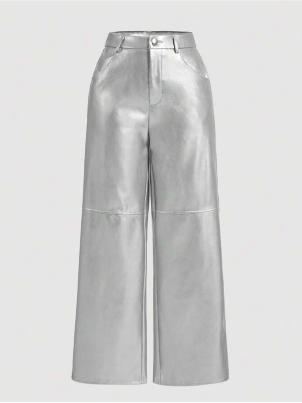 Silver Wide-Leg Faux Leather Pants